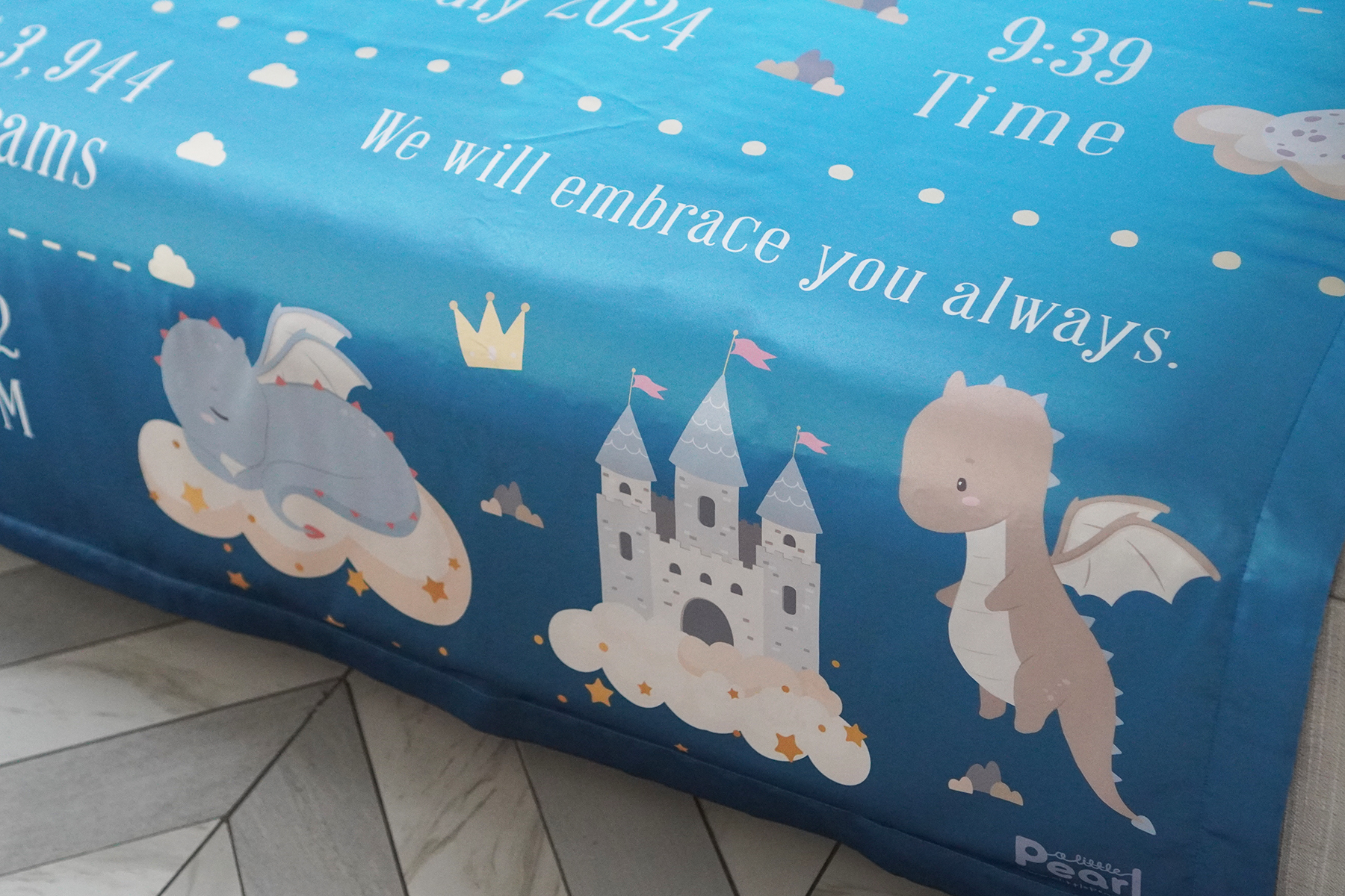 ผ้าห่มเด็ก สั่งทำใส่ประวัติแรกเกิด ลาย Dragon - Dark Blue