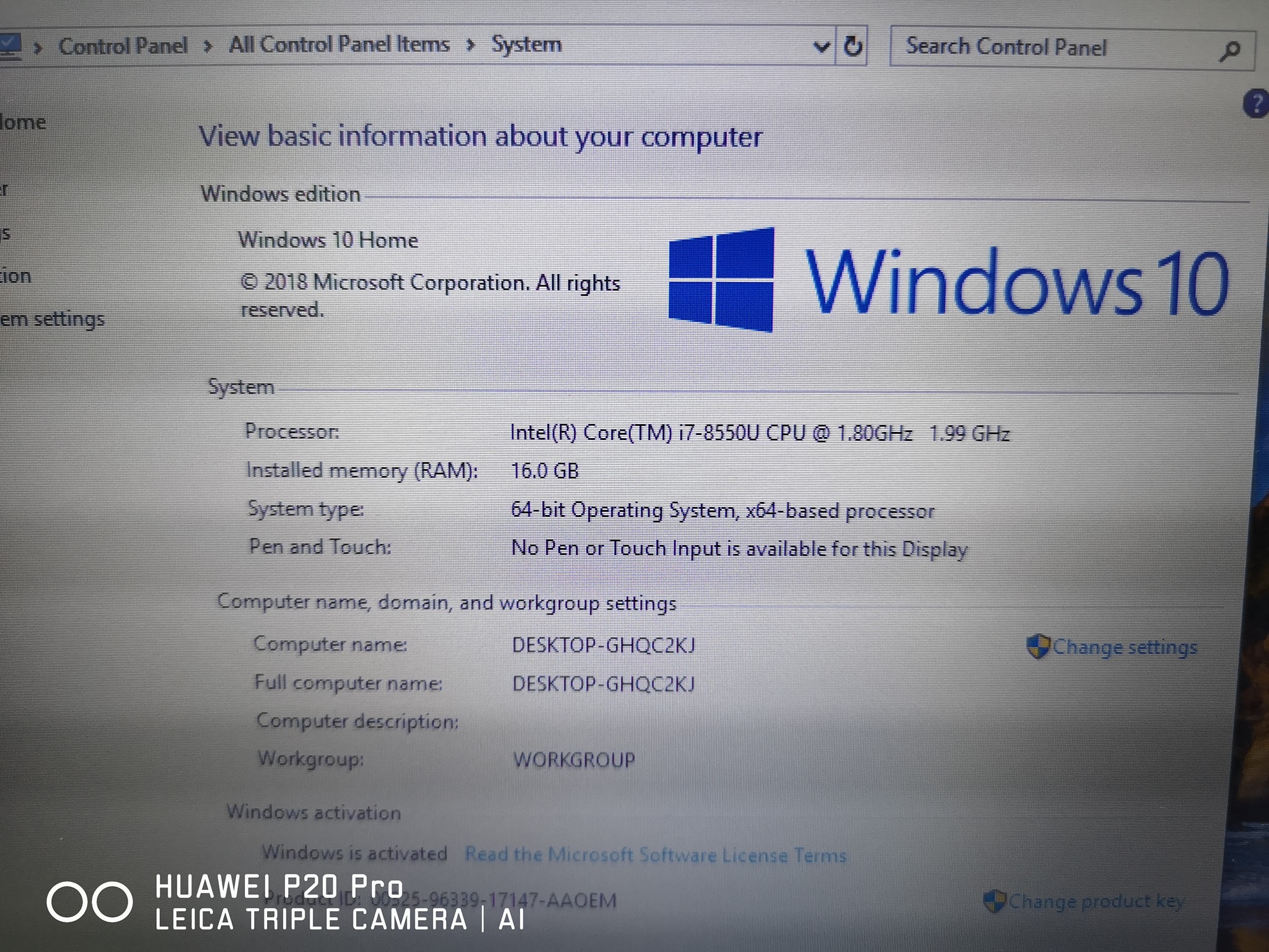 LENOVO ThinkPad L380 i7-8550U RAM16