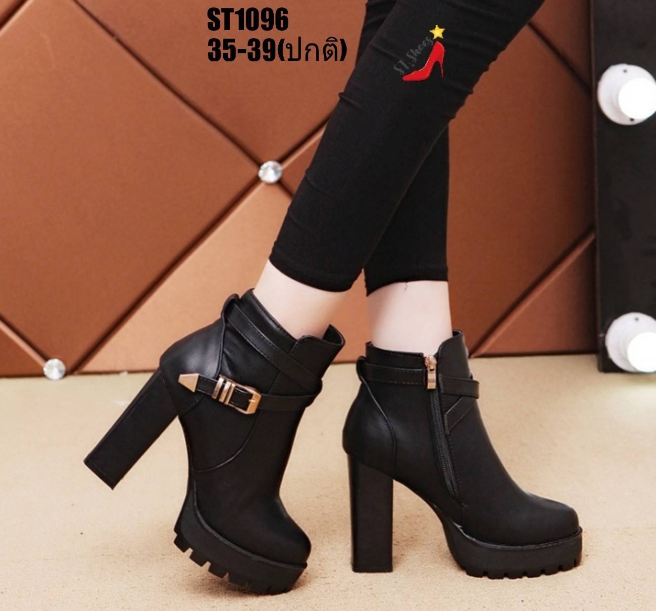 รองเท้าผ้าใบส้นสูงแต่งเข็มขัด