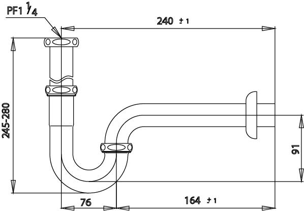 CT683(HM) ท่อน้ำทิ้งอ่างล้างหน้ารูปตัวพี 24ซม.