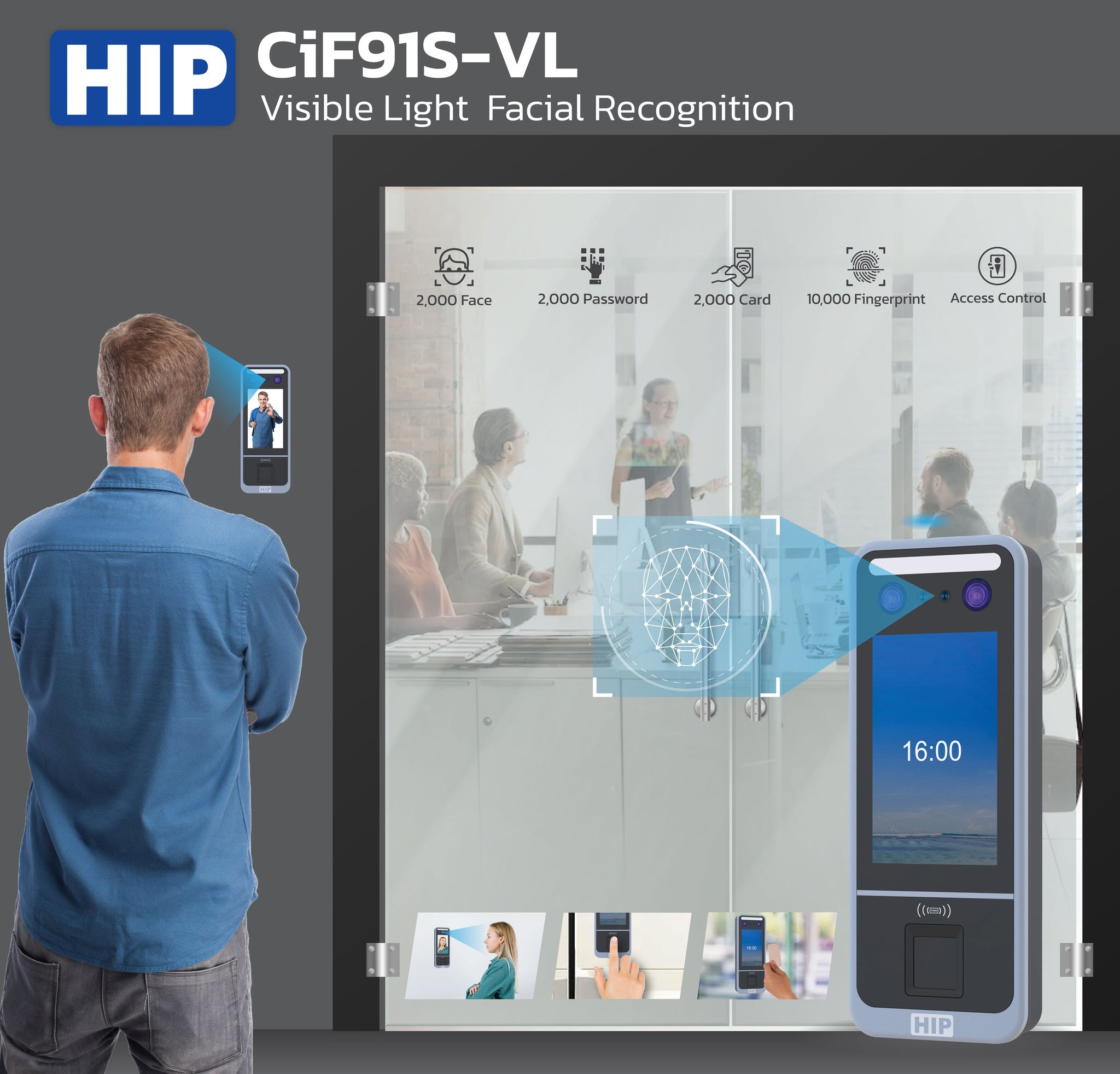 ขายถูก HIP เครื่องสแกนใบหน้า รุ่นใหม่ รุ่น CiF91S-VL Visible Light Facial Recognition ประกันศูนย์