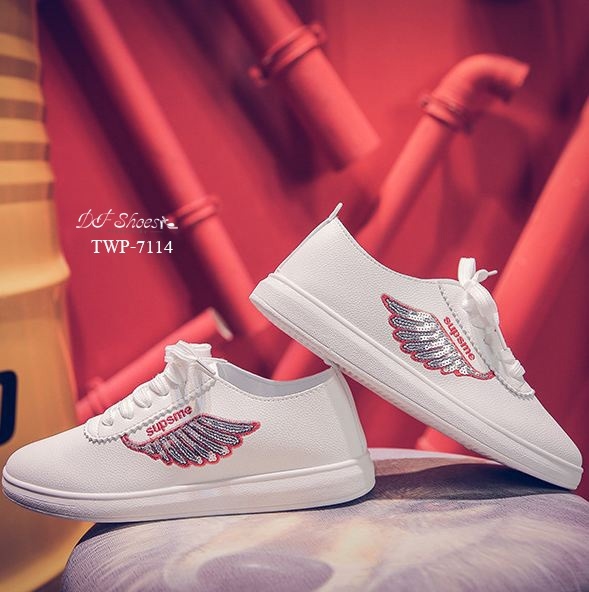 รองเท้าผ้าใบแฟชั่นปักเลื่อมปีก (สีม่วง)