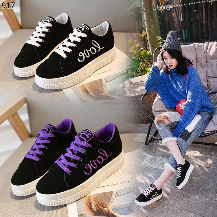 รองเท้าผ้าใบแฟชั่นปักลายlove (สีม่วง)