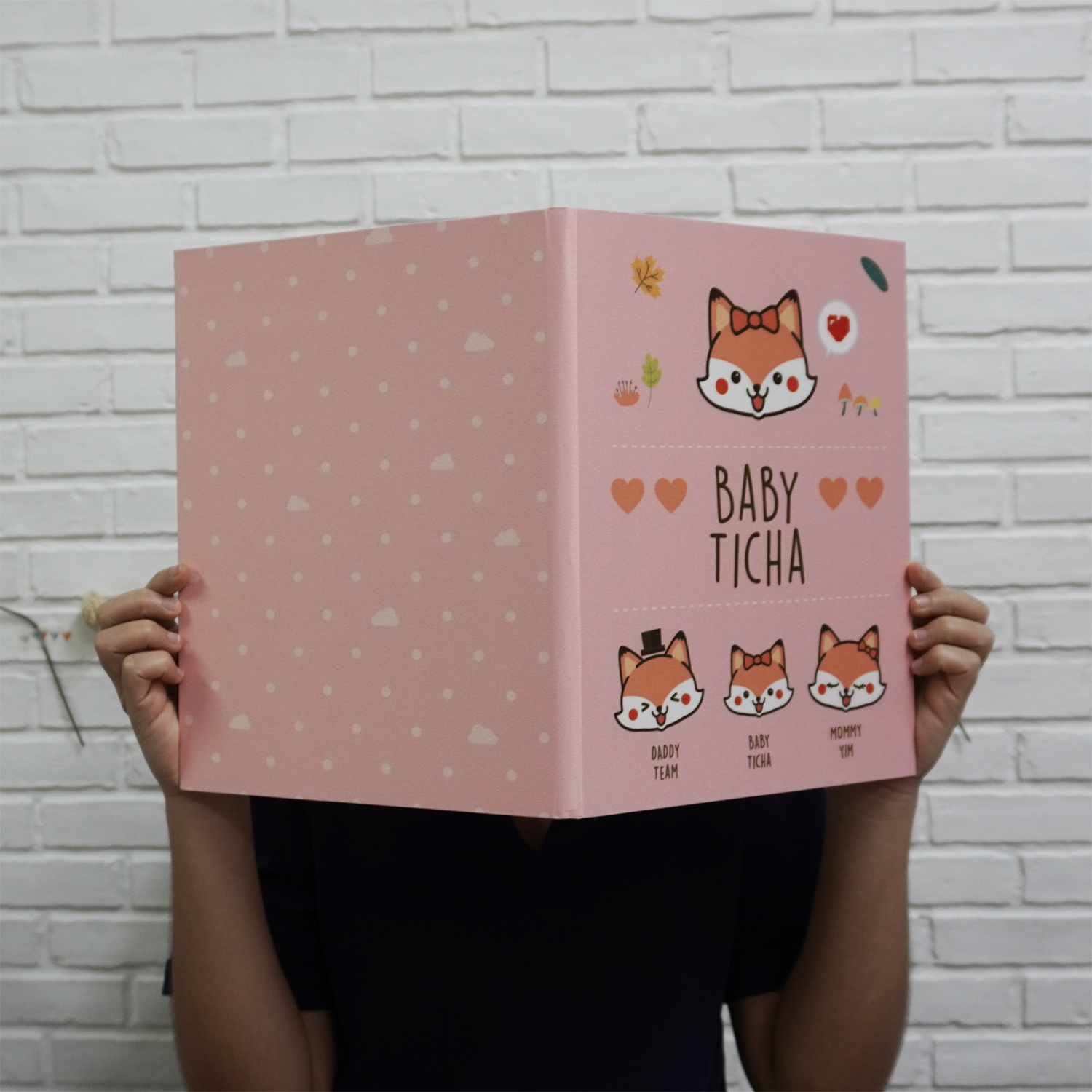 แฟ้มทะเบียนสมรส/สูติบัตร สั่งทำใส่ข้อความ ลาย Fox - Pink