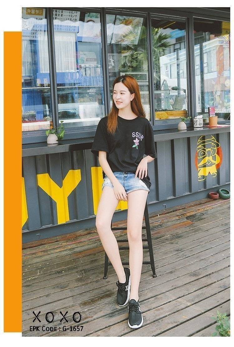 รองเท้าผ้าใบทรง Sport แต่งโลโก้X (สีชมพู)