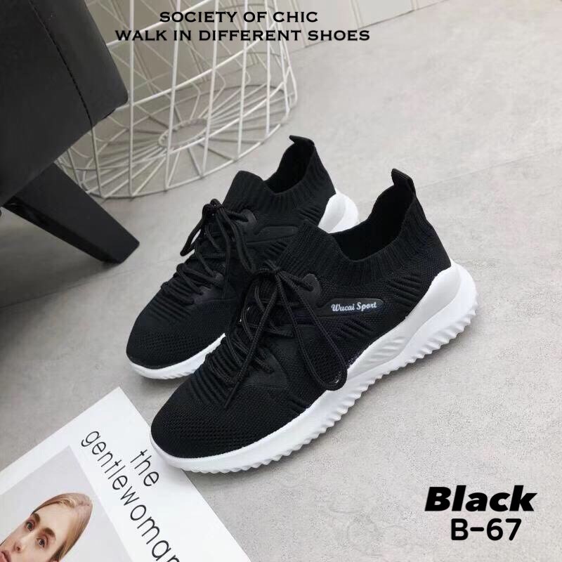 รองเท้าผ้าใบSportขอบถุงเท้า (สีดำ)