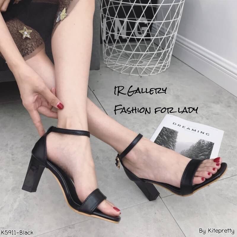 รองเท้าส้นตันรัดข้อ (สีเทา)