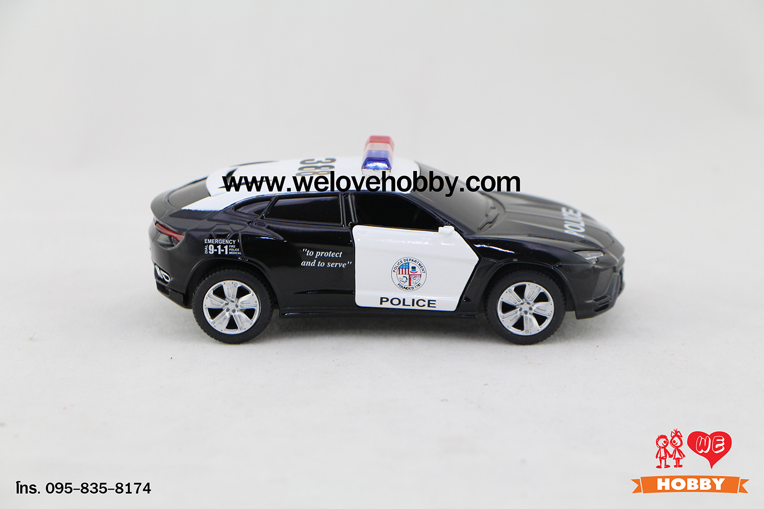 โมเดลรถตำรวจ Lamborghini Urus สีดำ-ขาว Scale 1:38