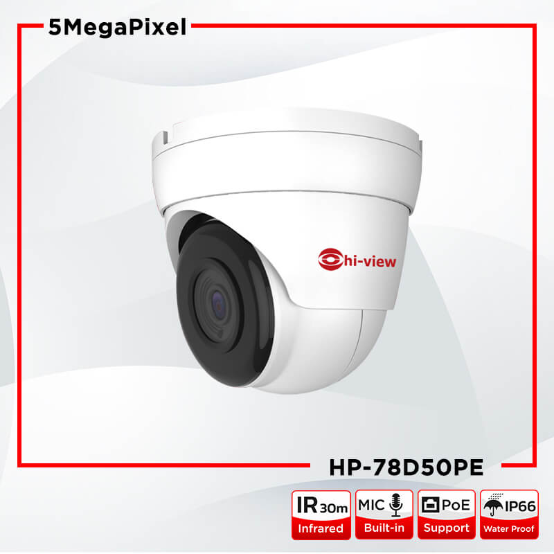 ขายถูก HP-78D50PE Hiview Dome Mic-Built-in IP Camera PoE 5 MP กล้องวงจรปิดไฮวิว ระบบไอพี 5 ล้านพิกเซล ใช้งานภายใน มีไมค์ในตัว บันทึกภาพและเสียง ประกันศูนย์