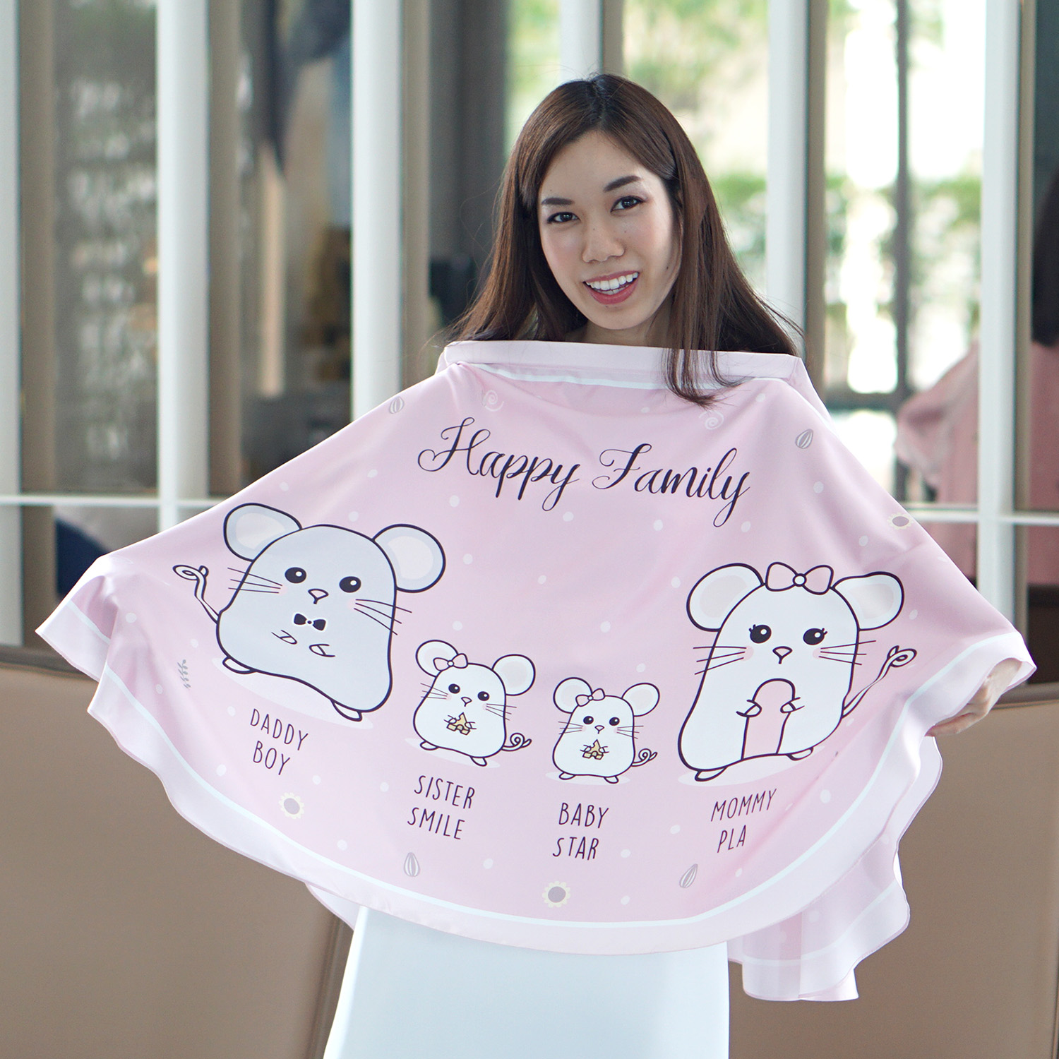 ผ้าคลุมให้นม สั่งทำใส่ชือ ลาย Mini Mouse - Pink