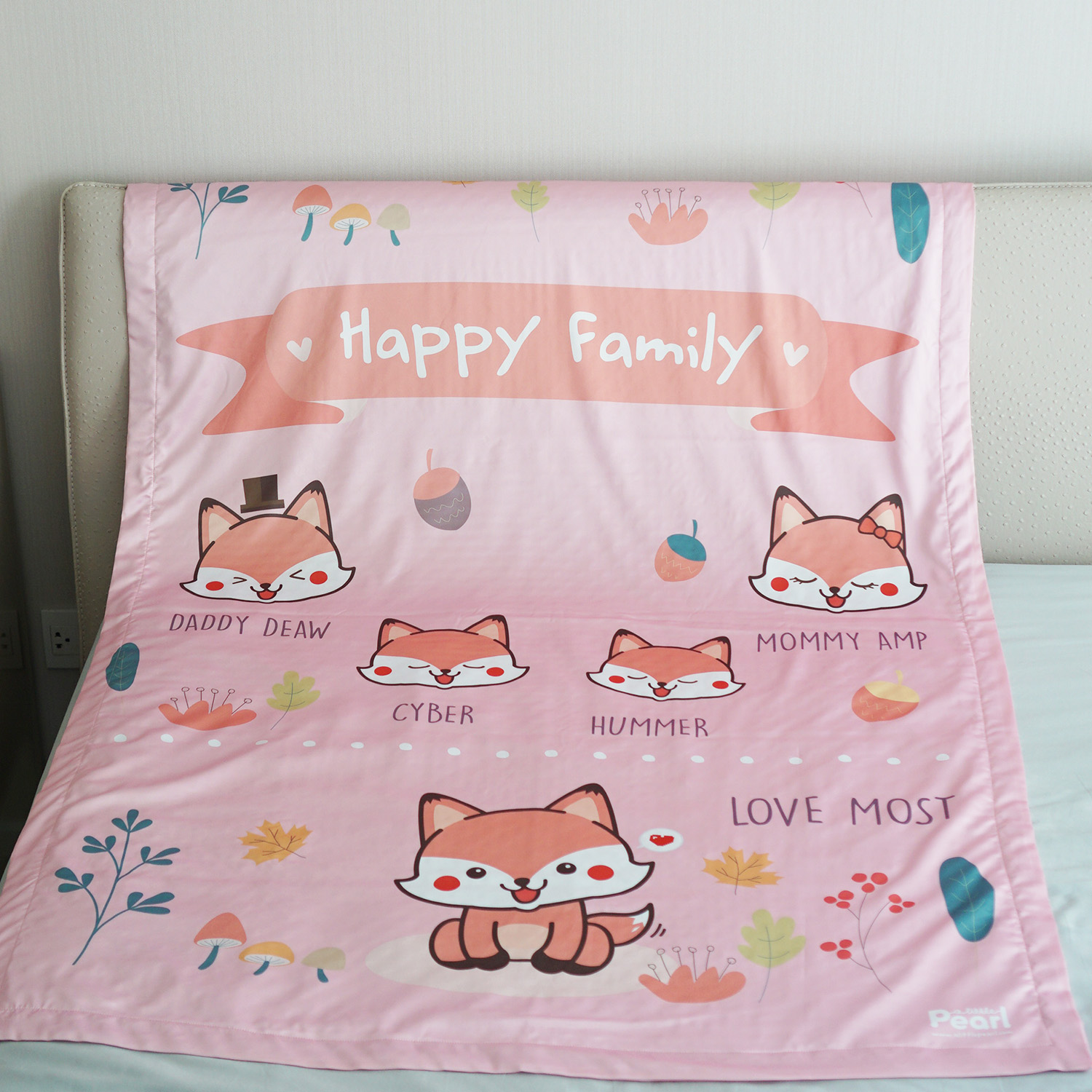 ผ้าห่มเด็ก สั่งทำใส่ชื่อ ลาย Fox - Pink