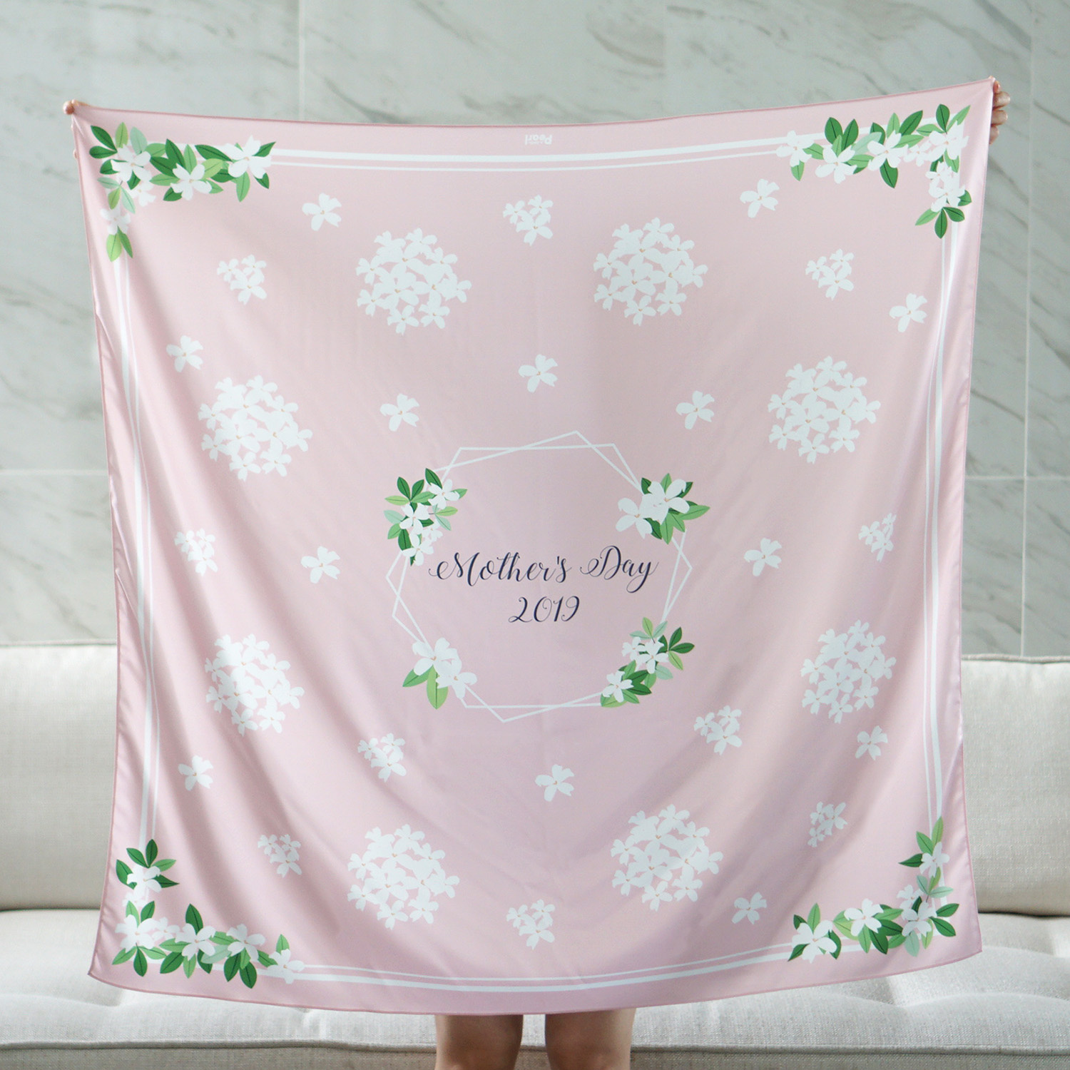 ผ้าพันคอ ลาย Jasmine - Hexagon - Pink สั่งทำใส่ชื่อ