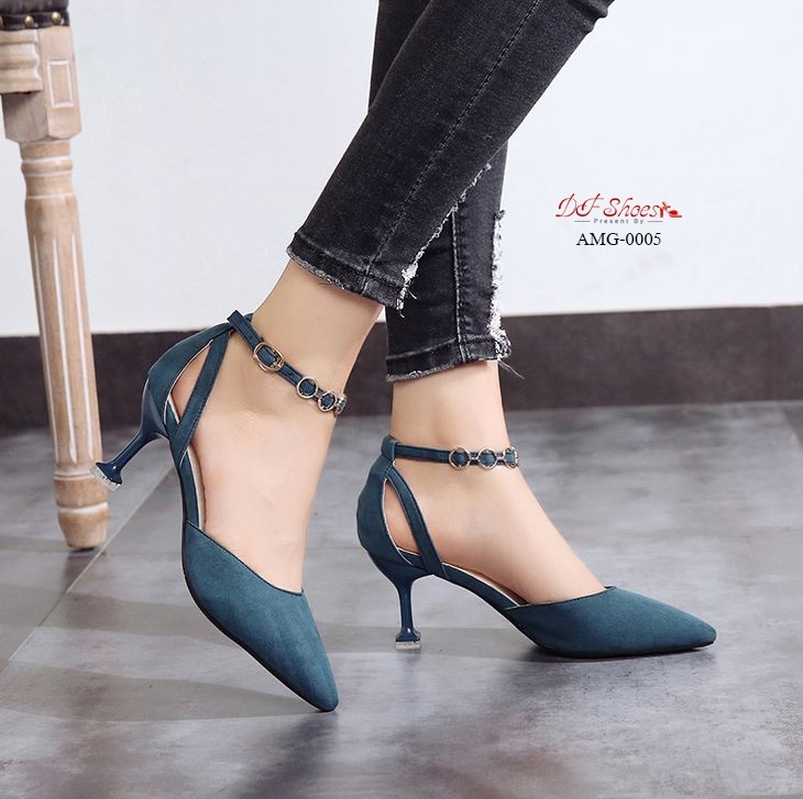 รองเท้าคัทชูส้นแจกันแต่งสายรัดข้อ (สีชมพู)