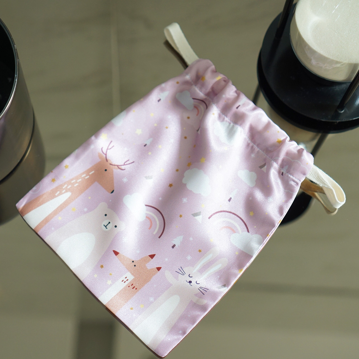ถุงผ้าซาติน ลาย Woodland - Pink