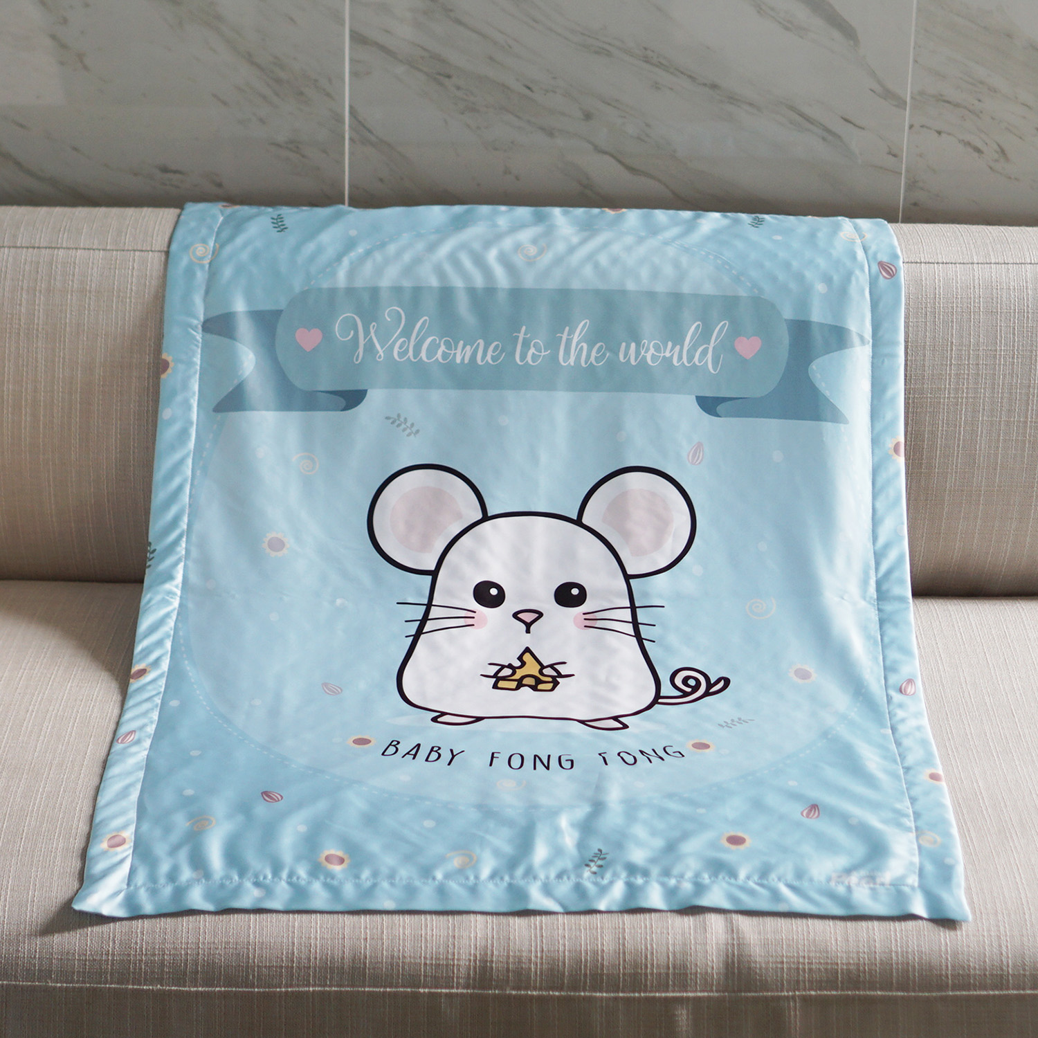 ผ้าห่มเด็ก ใส่ชื่อ ลาย Mini Mouse - Blue