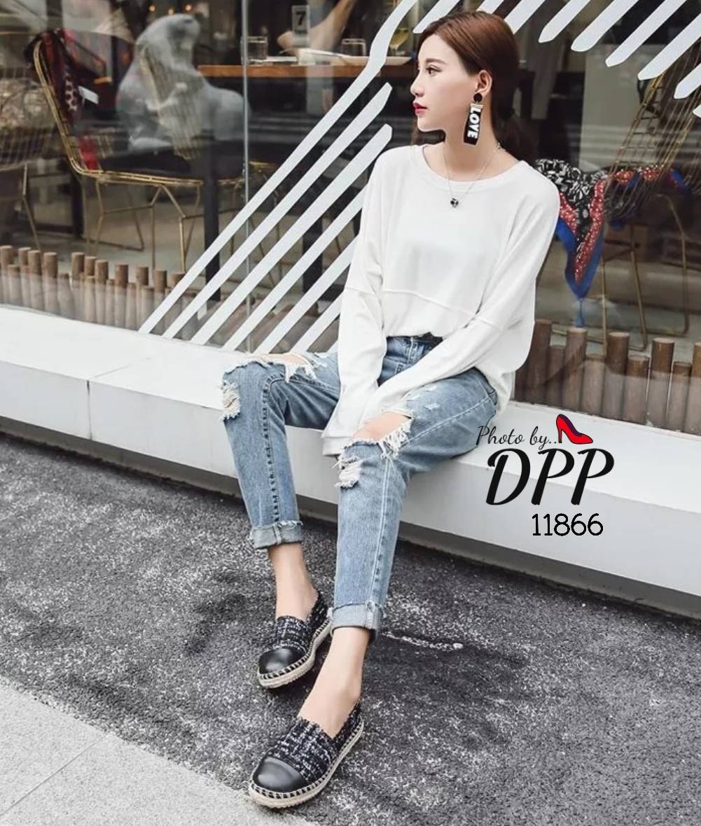 รองเท้า Slipper ผ้าทวิส (สีครีม)