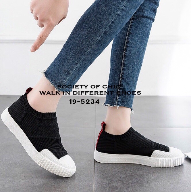 รองเท้าผ้าใบทรงSlip on ทอลาย (สีชมพู)