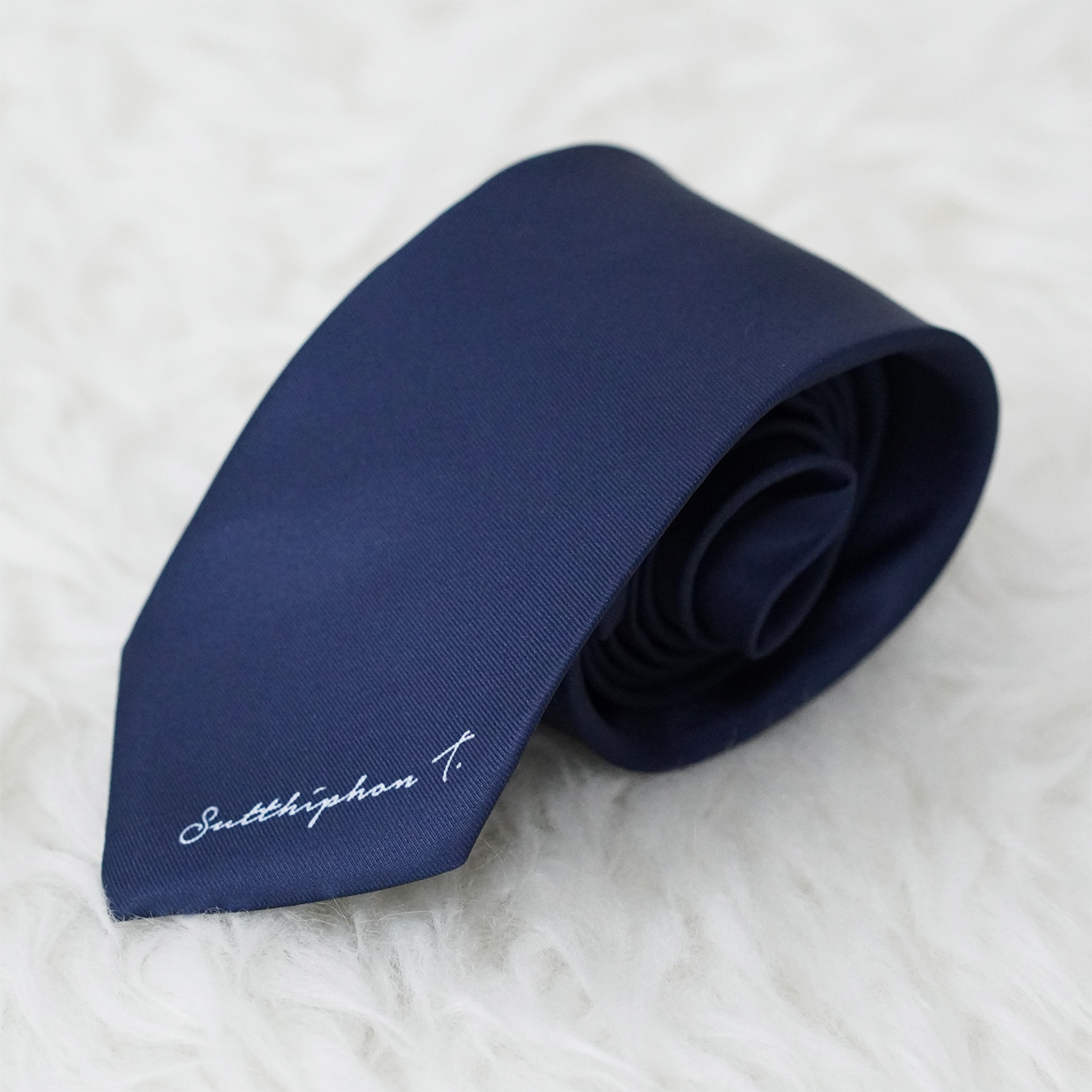 เนคไท สั่งทำใส่ชื่อ ขนาด 3" - Minimal - Floral Frame Navy