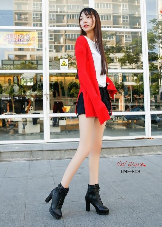 รองเท้าบูทส้นสูงแต่งซิปสไตล์แฟชั่นเกาหลี