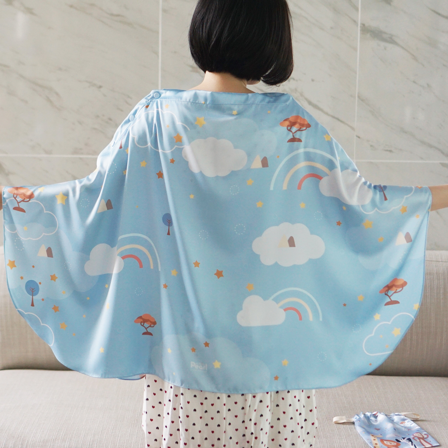 ผ้าคลุมให้นม 3in1 (รุ่นมีกระดุม ถอดโครงได้) แบบสั่งทำใส่ชื่อ ลาย Safari - Blue