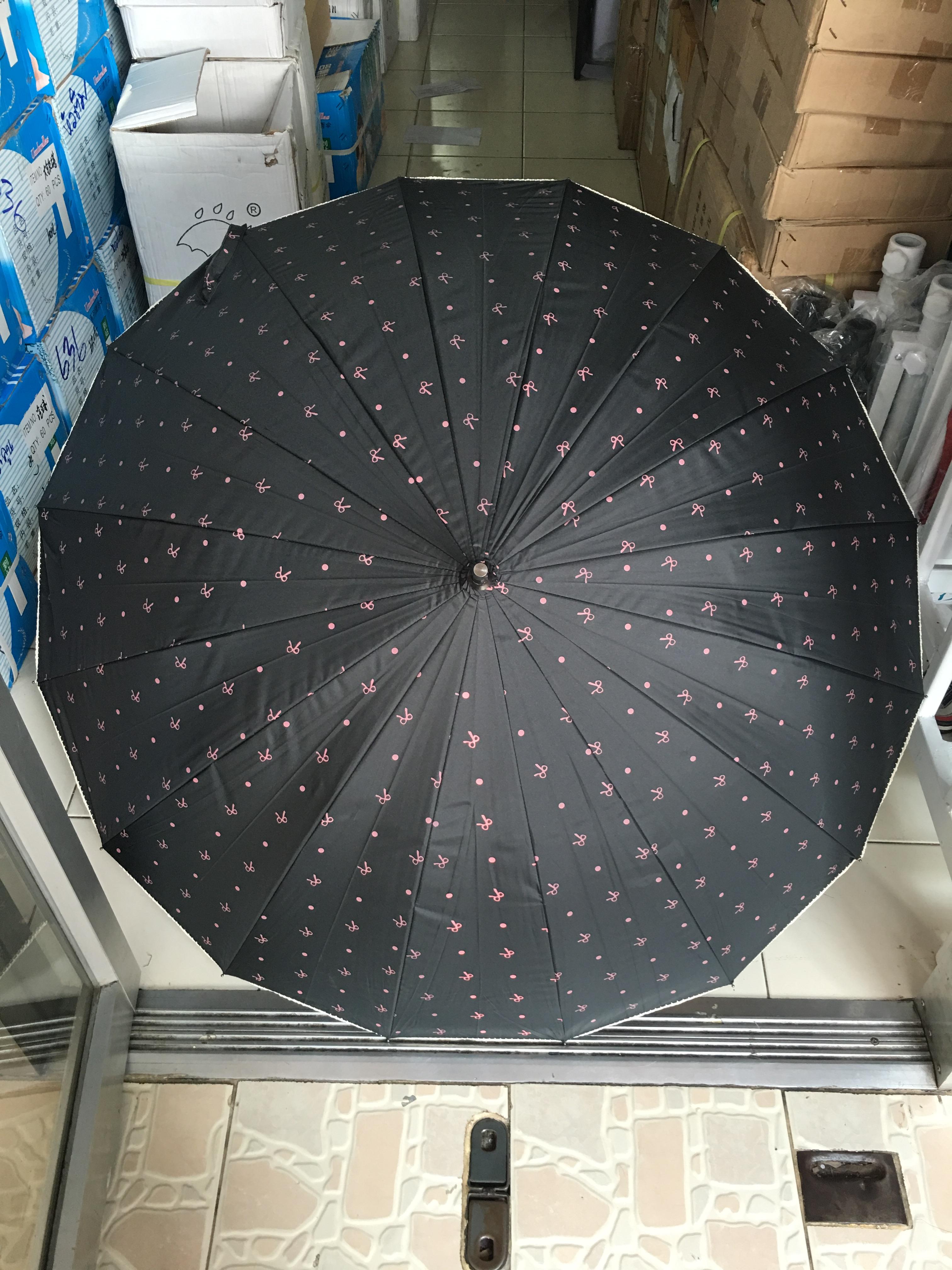 ร่มตอนเดียว23นิ้วลายโบว์มีระบายลูกไม้มียูวีสีทอง