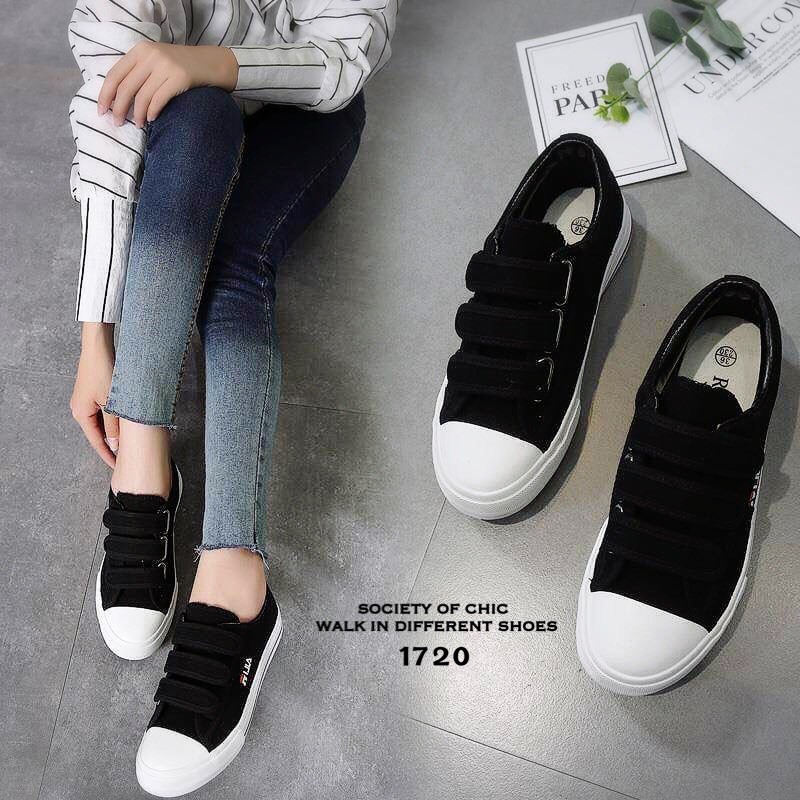 รองเท้าผ้าใบเมจิกเทป Style FILA (สีดำ)