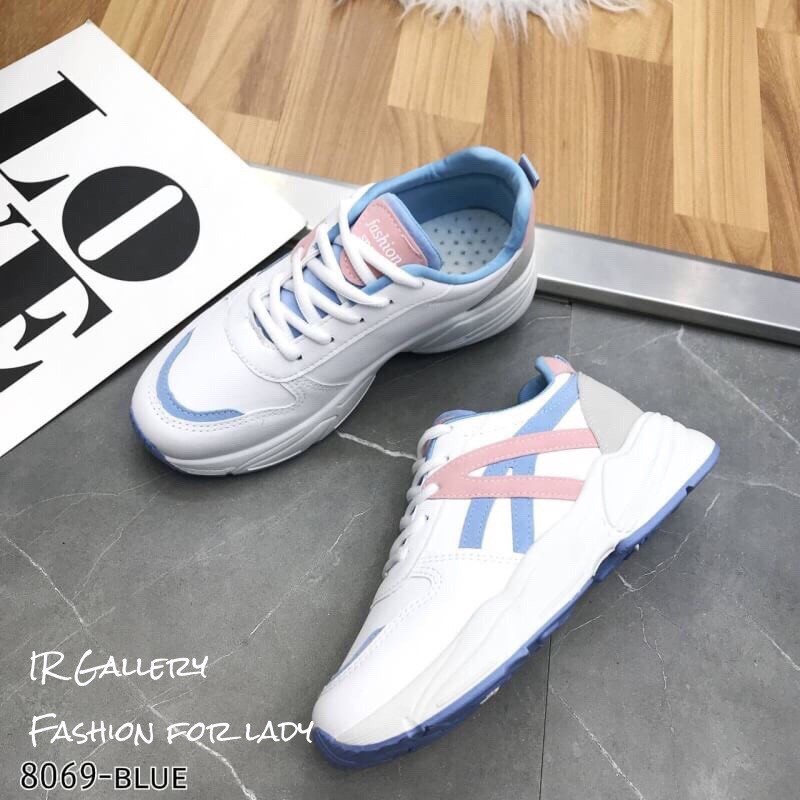 รองเท้าผ้าใบทรง Sportแต่งลายพาสเทล (สีชมพู)