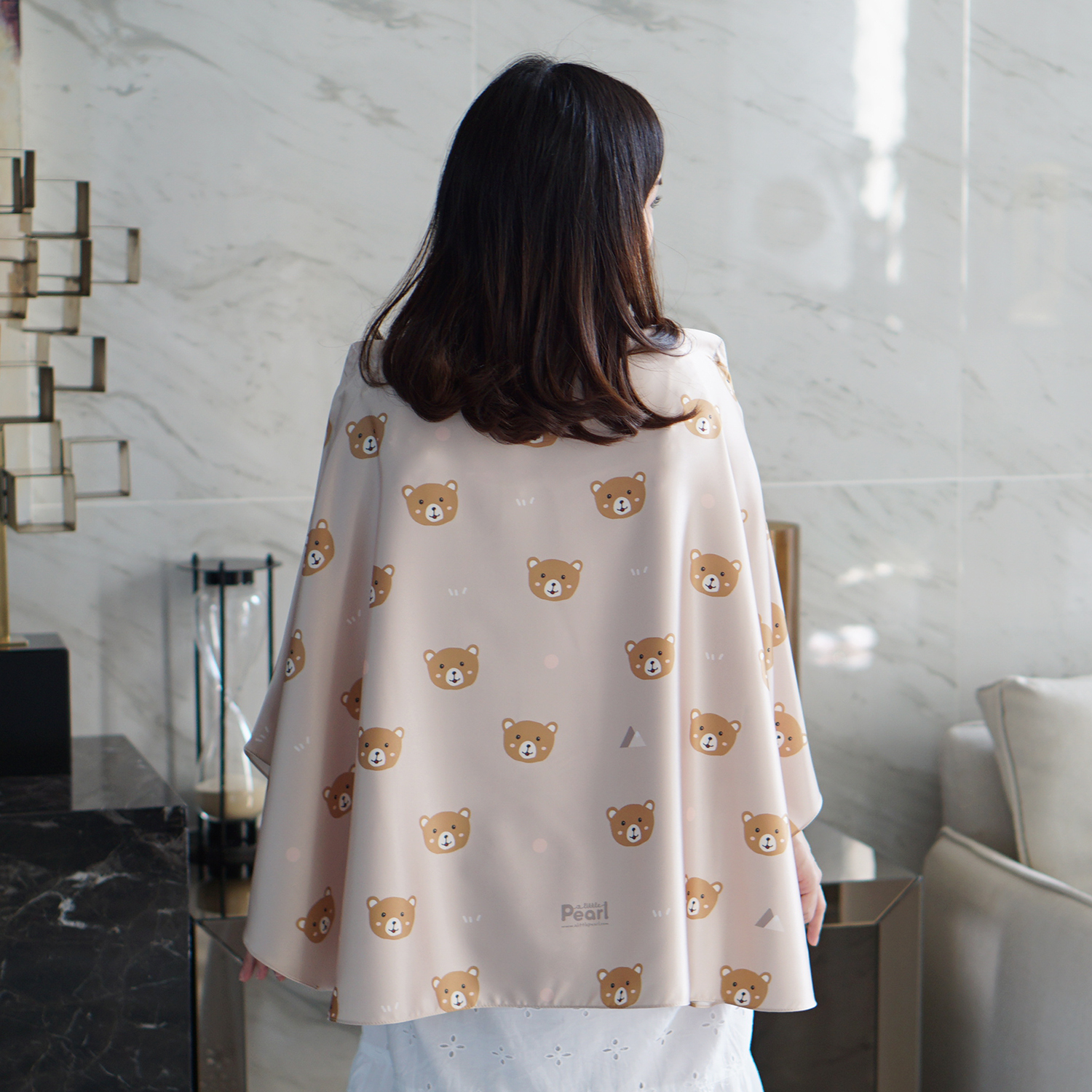ผ้าคลุมให้นม สั่งทำใส่ชือ ลาย Pattern - Teddy - Brown