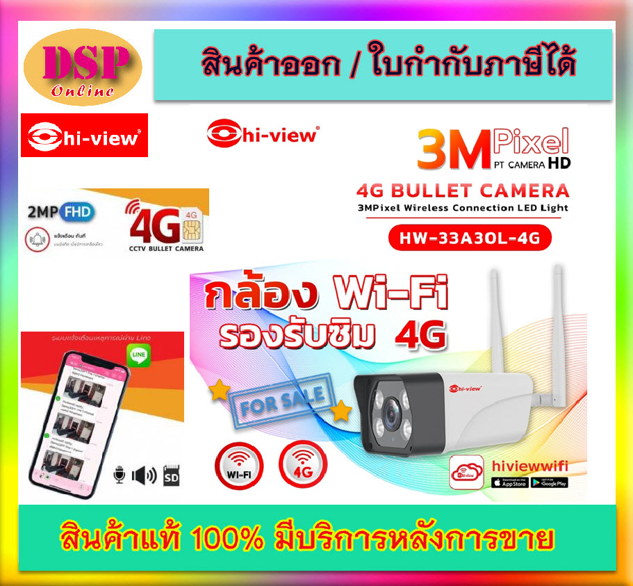 ขายถูก Hi-view HW-33A30L-4G กล้องวงจรปิด 4G 3ล้านพิกเซล ใช้งานภายนอกและภายใน มีไมค์ในตัว สามารถใส่ซิมและรับสัญญาณไวไฟได้ ประกันศูนย์