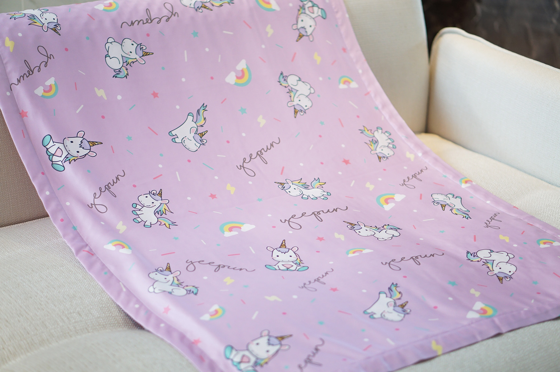 ผ้าห่ม ใส่ชื่อ ลายยูนิคอร์น - Unicorn - Lavender