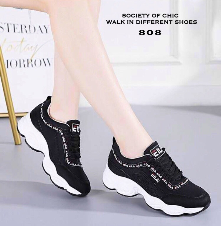 รองเท้าผ้าใบสไตล์Sportแต่งลาย (สีชมพู)