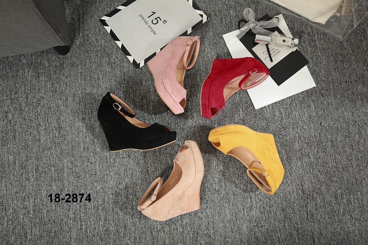 รองเท้าส้นเตารีดทรงคัทชูเปิดหน้า (สีชมพู)