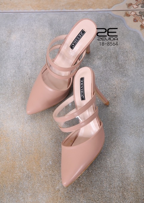 รองเท้าส้นสูงเปิดส้นสายคาดสองชั้น (สีขาว)