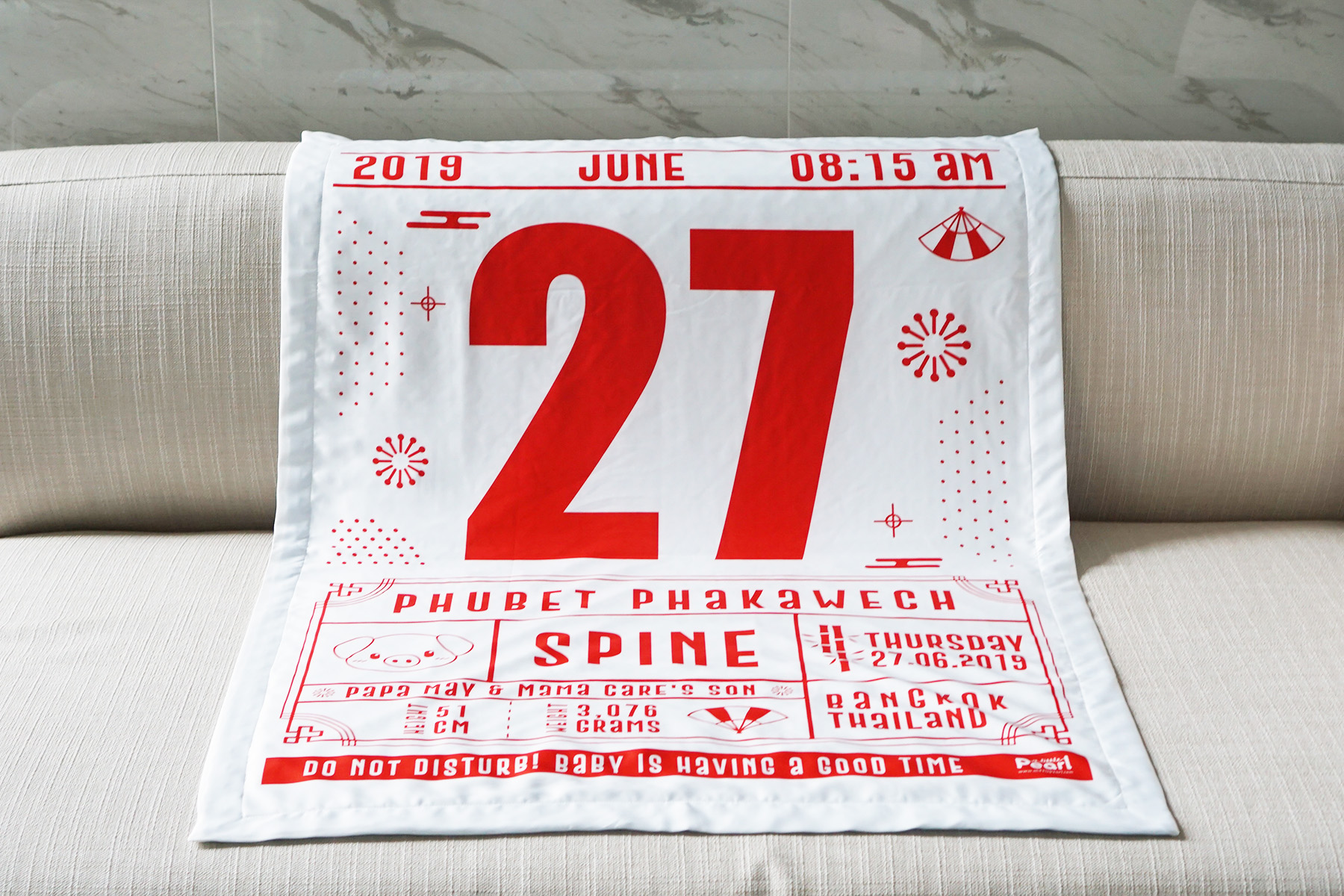 ผ้าห่มเด็ก ใส่ประวัติแรกเกิด ลาย Chinese Calendar - White/Red