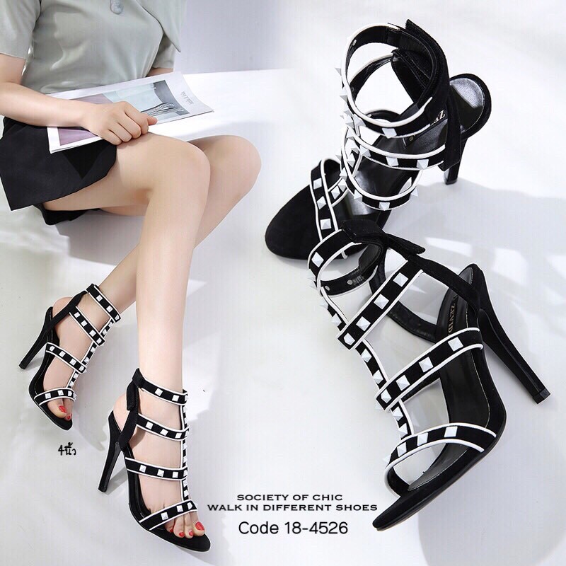 รองเท้าส้นสูงแต่งสายรัด Style Valentino (สีแดง)