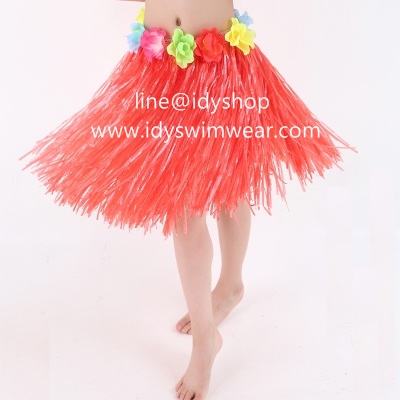 แบบที่ 1ขนาดยาว 40 cm สีแดง กระโปรงเชือกฟาง Hawaii กระโปรงฮาวาย อย่างเดียว อย่างหนา
