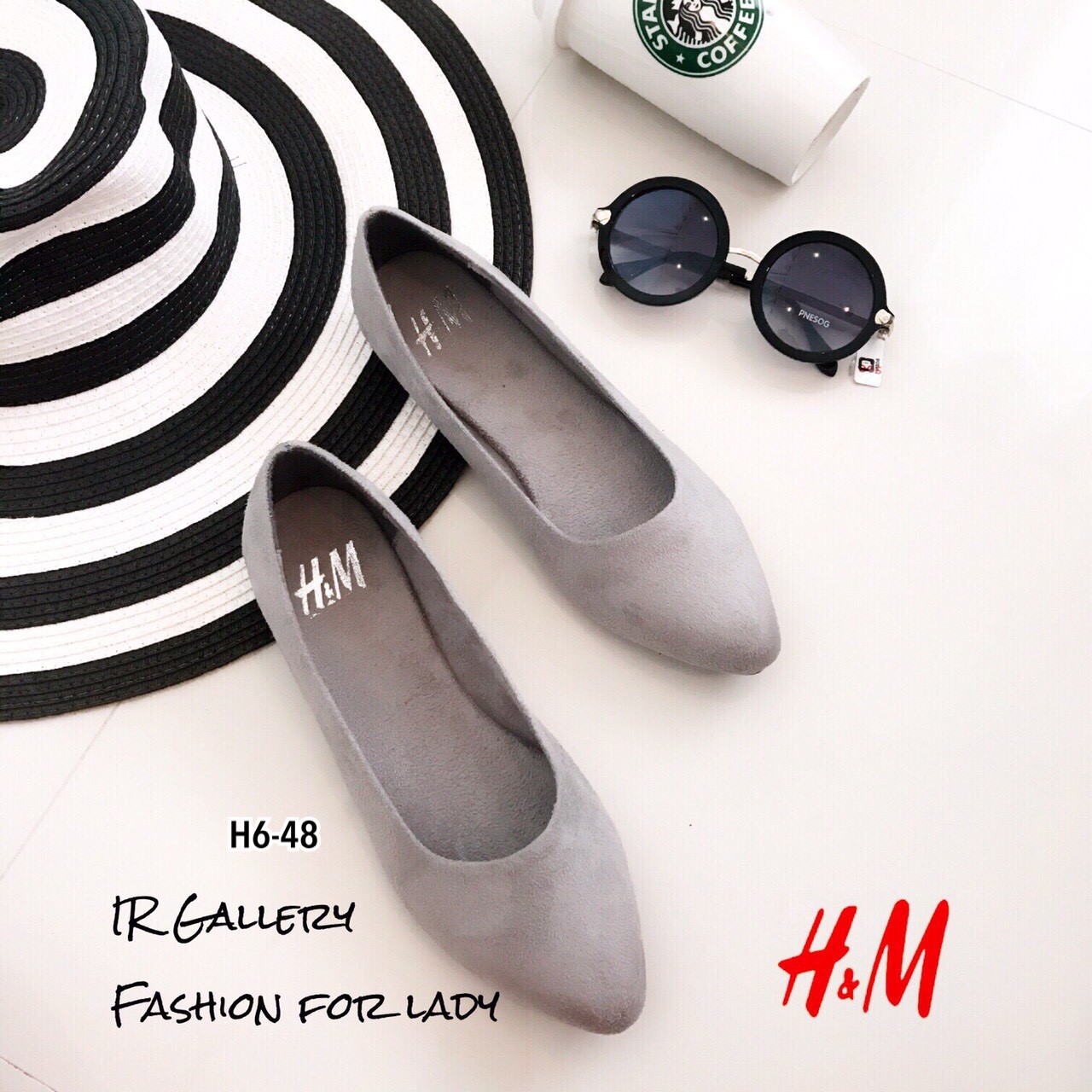 รองเท้าส้นแบนสไตล์ HM (สีเทา)