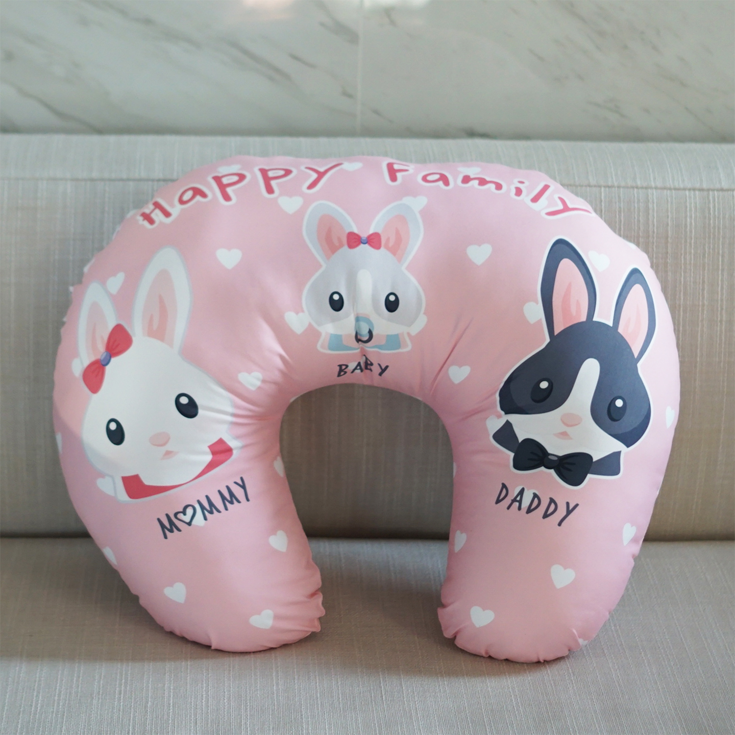 หมอนรองให้นม Nursing Pillow แบบพร้อมส่ง ลายกระต่ายสีชมพู - Rabbit Pink