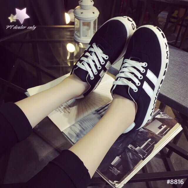 พร้อมส่ง : รองเท้าผ้าใบแคนวาสลายsport (สีดำ)