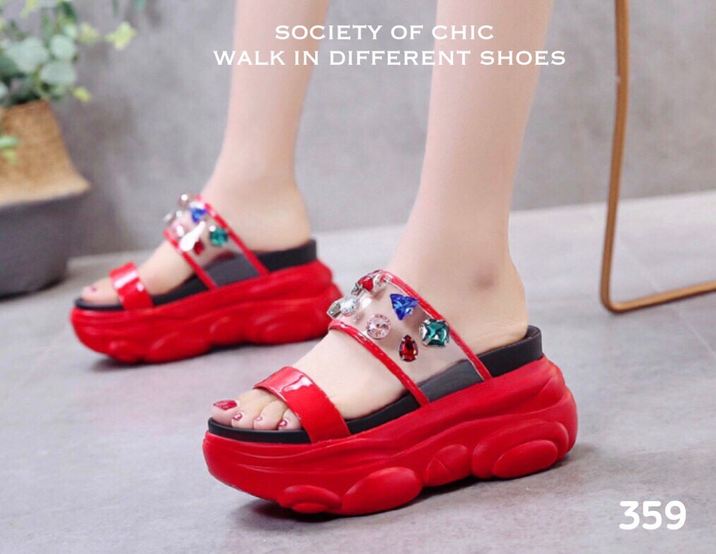 รองเท้าแตะเสริมส้นสไตล์Sportแต่งเพชร (สีขาว)