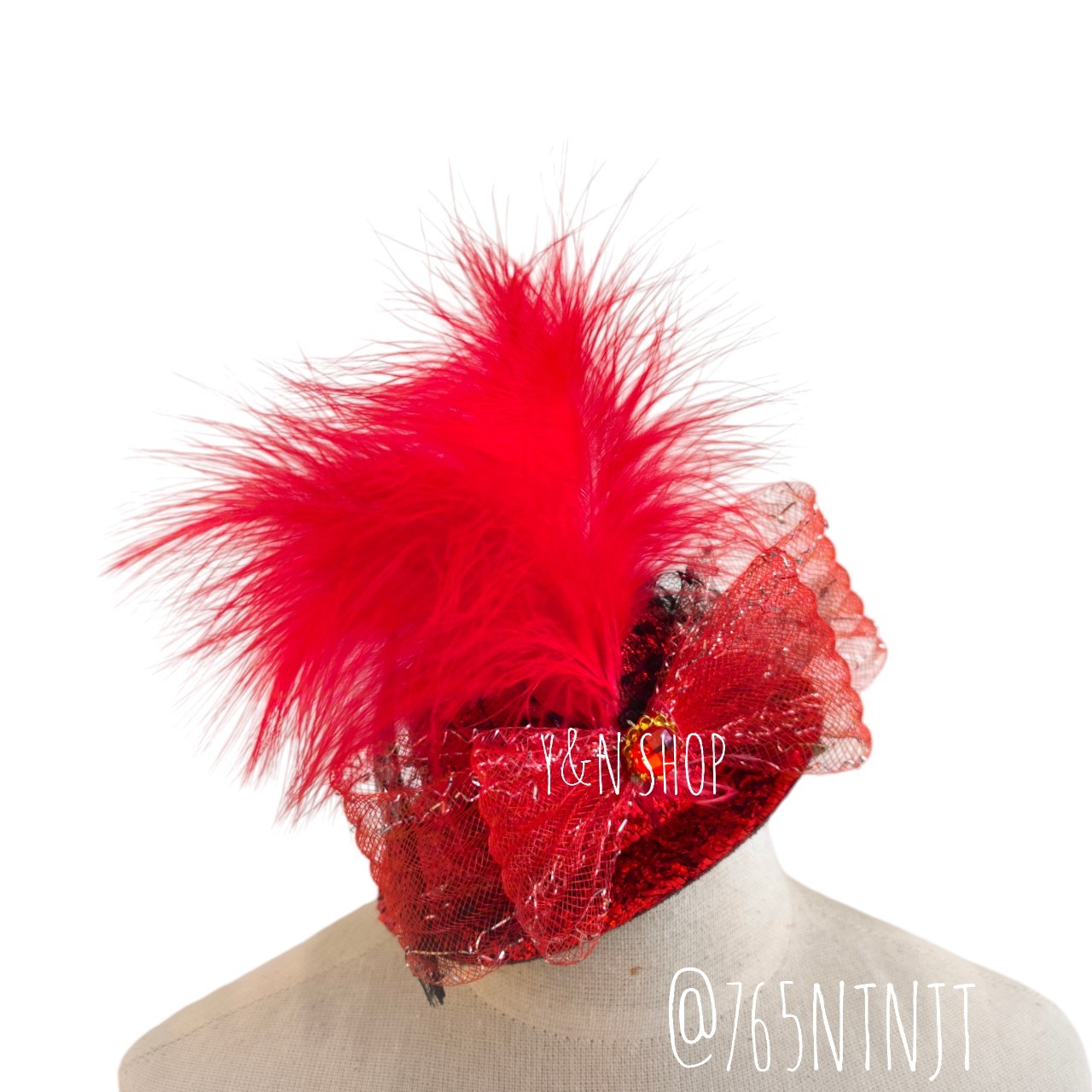 หมวกดรัมเมเยอร์เด็ก ขนนกแฟนซี กิ๊ฟติดผม งานทำมือ|ใช้กับชุดดรัมเมเยอร์เด็กหญิง ชุดกีฬาสีเด็ก Y&N Shop