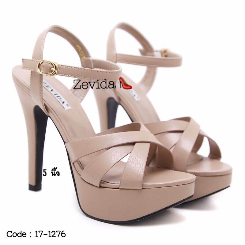 รองเท้าส้นสูงหน้าสานพียูนิ่ม (สีชมพูนู๊ด)