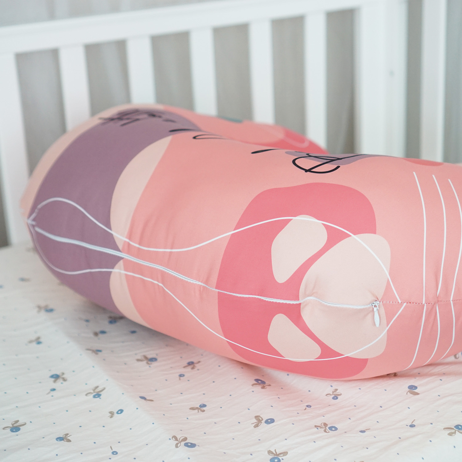 ชุดของขวัญเด็กแรกเกิด NP2 ผ้าคลุมให้นม + หมอนรองให้นม ลาย Curve - Peach