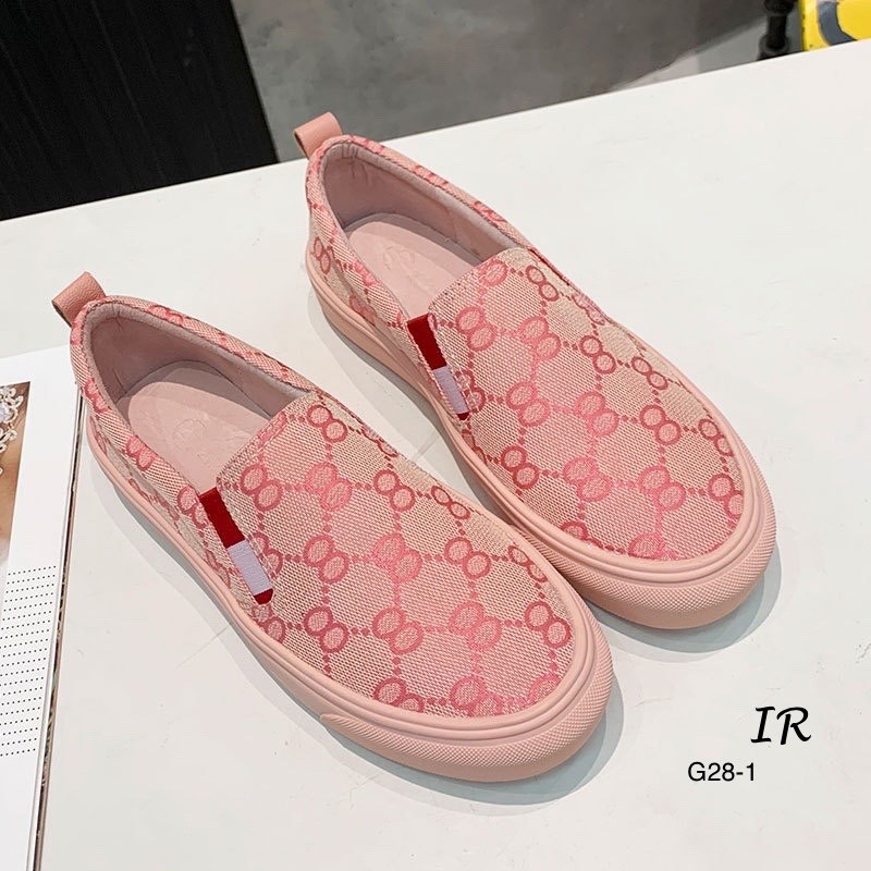 รองเท้าผ้าใบ Slip onแต่งลาย (สีน้้ำตาล)