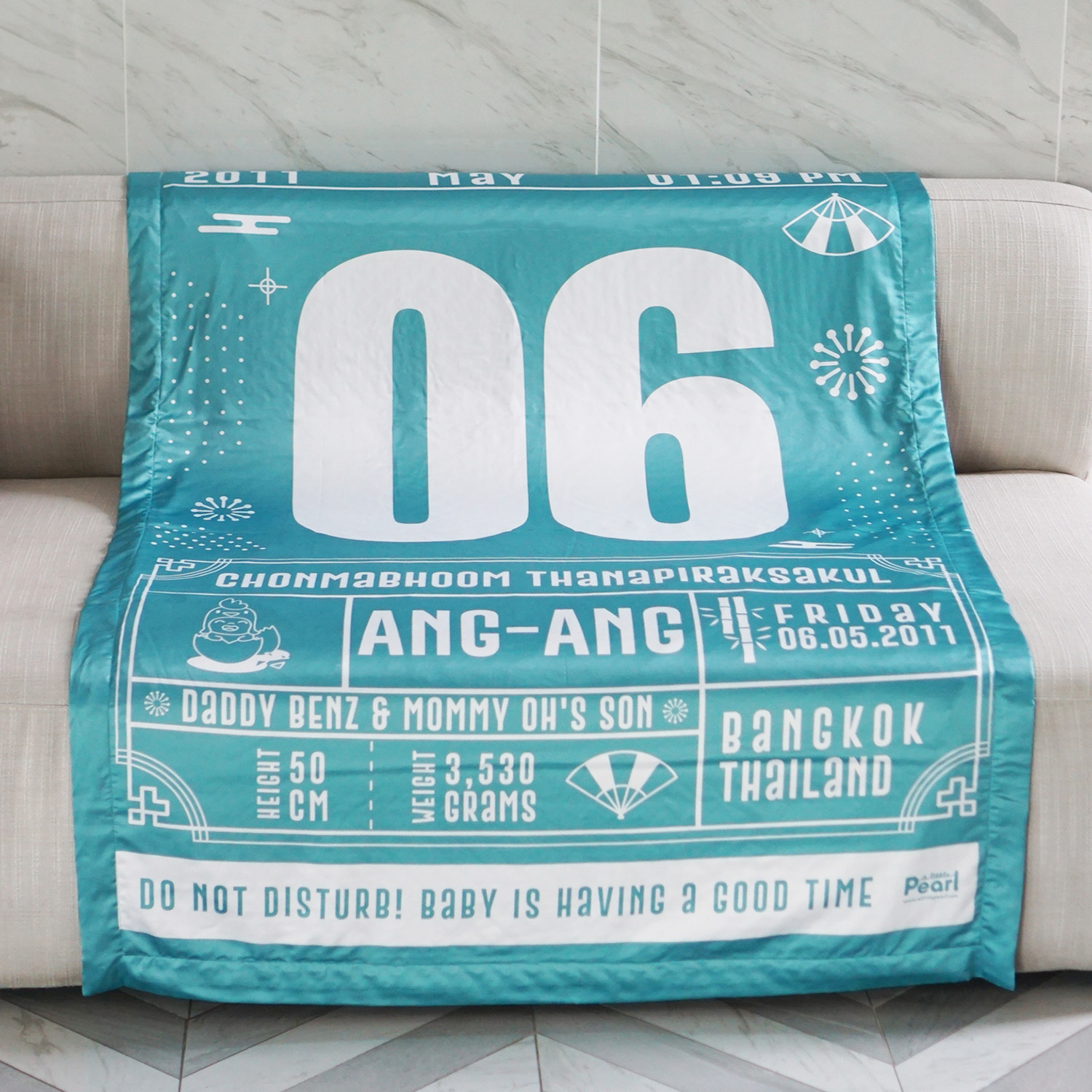 ผ้าห่ม ใส่ประวัติแรกเกิด ลาย Chinese Calendar - Green