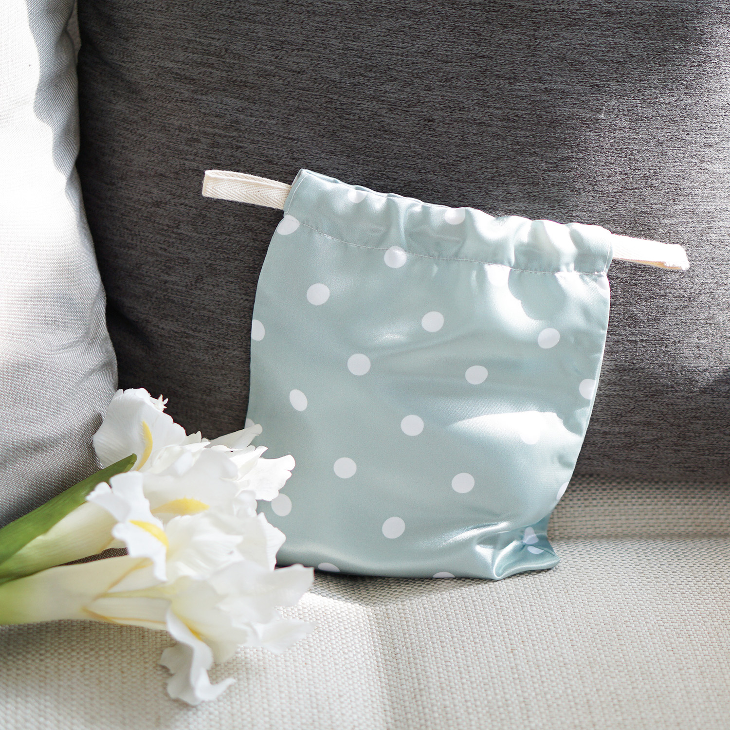 ถุงผ้าซาติน ลาย Polka Dot - Green