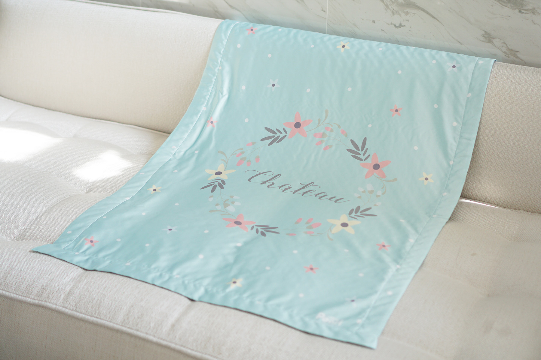 ผ้าห่ม ใส่ชื่อ ลาย Floral Frame - Mint