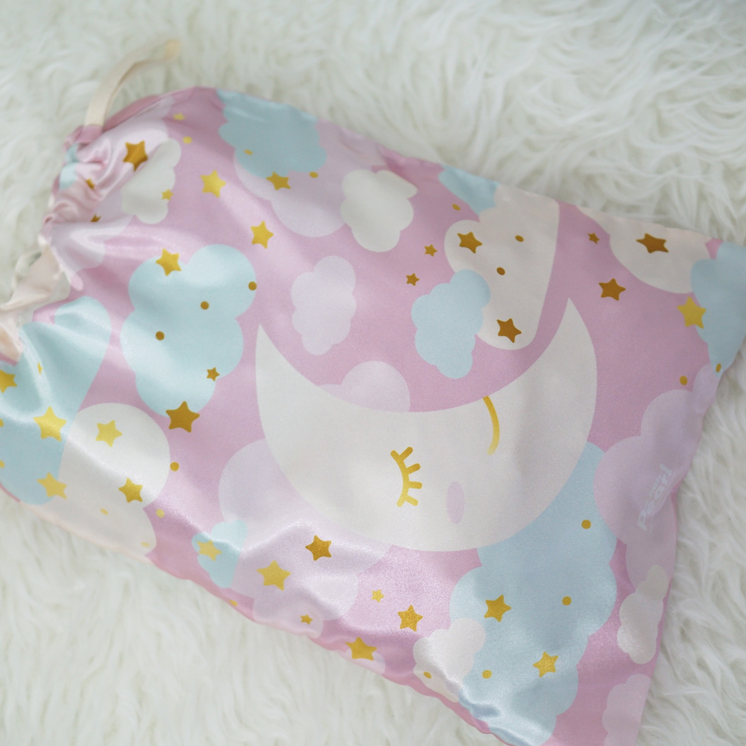 ถุงผ้าซาติน ไซส์ L สั่งทำใส่ชื่อ - Moon - Pink