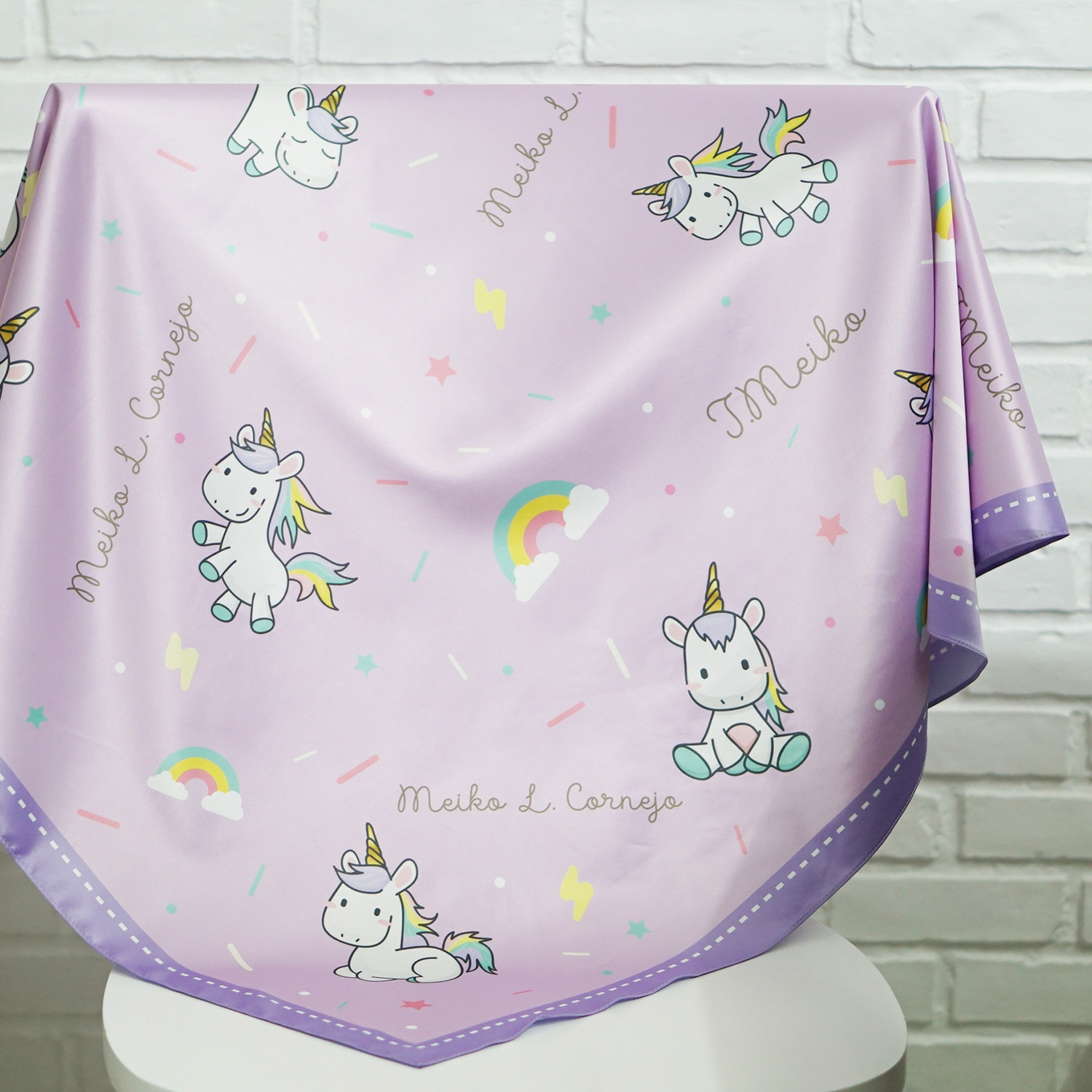 ผ้าพันคอ ลายยูนิคอร์น สีม่วง - Unicorn - Lavender - สั่งทำใส่ชื่อ