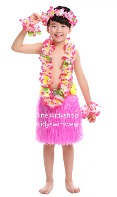 รุ่นเด็ก แบบที่ 2 ขนาด 40 cm สีชมพู กระโปรงเชือกฟาง อย่างหนา + เซทพวงมาลัยดอกไม้ 4 ชิ้น